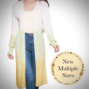 Hem & Thread Gradient Long Cardigan Sweater White Green Yellow Lightweight NWT M